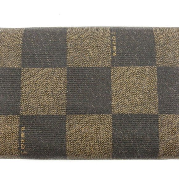 Authentic FENDI L-shaped zipper purse block check beige PVC ~ leather Auth used - Picture 2 of 9